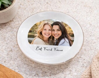 Personalised Bestie Photo Trinket Dish, Custom Jewelry Ring Dish, Bridesmaid Proposal, Ceramic Trinket Tray for Best Friend, Wedding Gift Id