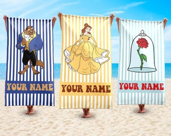 Personalized Disney Beauty and the Beast All Characters Beach Towel, Disney Belle Pool Party Towels, Style Bridesmaid Towel, Birthday Gift