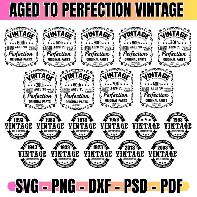 Vintage Birthday SVG Bundle Aged To Perfection Design digital vintage-birthday-svg-bundle-aged-to-perfection-design-digital