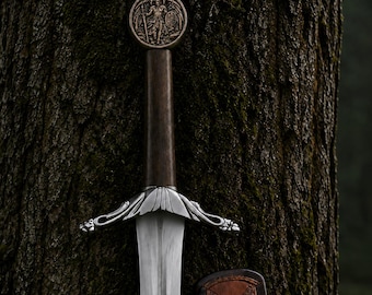 Espada personalizada de acero inoxidable con pomo de moneda y funda de cuero (42 pulgadas)
