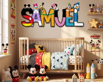 Disney Mickey And Friends Name Sign, Kids Room Wall Decor, Personalized Cartoon Name Sign,Custom Nursery Name Decor,Disney Custom Name Decor