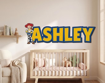 Toy Story Jessie Custom Name Sign, Personalized Wooden Wall Decor, Kids Room Name Plaque, Nursery Door Sign, Baby Girl Room Decoration