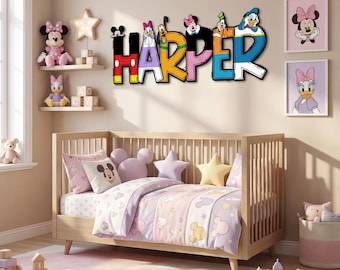 Disney Mickey And Friends Name Sign, Personalized Cartoon Name Sign,Kids Room Wall Decor, Custom Nursery Name Decor,Disney Custom Name Decor