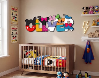 Minnie Mickey Themed Wall Decor, Disney Kids Room Name Sign, Personalized Name Decor, Custom Nursery Name Sign, Disney Custom Name Sign