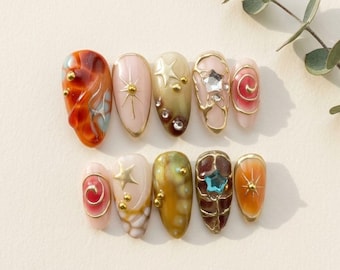 Handmade Gel Press On Nails: Custom Starburst Design