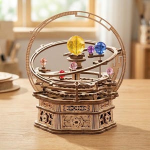 3D Wooden Solar System Model Puzzle Mechanical Orrery Gear Drive Kit Rotating Planets Science Physics Educational Toy DIY Steampunk Decor