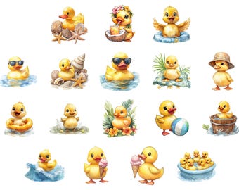 Pacote de imagens de patinhos de borracha fofos para o verão, design de camiseta Comfort Colors, PNG de patinho kawaii para sublimação, imagens de patinhos fofos para camisetas.