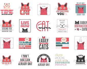 Pacote de SVG com Frases Engraçadas sobre Gatos para Camiseta Comfort Colors, Designs com Frases para Amantes de Gatos, Mensagens Fofas sobre Gatos em SVG e PNG, Presente para Mãe de Gato, Design de Camiseta para Amantes de Gatos