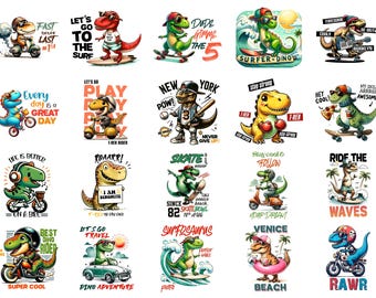 Pacote de imagens PNG de dinossauros | Desenhos divertidos em estilo cartoon