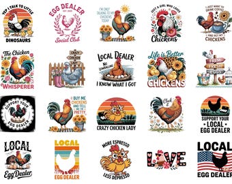 Pacote de imagens PNG de galinhas engraçadas, camiseta Comfort Colors, frases sobre galinhas, clipart de galo, design para revendedor de ovos, estampa de vida na fazenda, presente para amante de galinhas