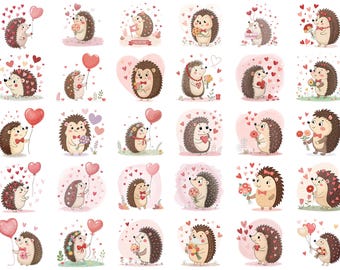 Pacote de Clipart de Ouriço para o Dia dos Namorados: Desenhos PNG de Amor Encantador