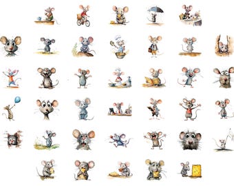 Pacote de Clipart de Ratinhos Divertidos, Design de Camiseta Comfort Colors, PNG de Ratinho Fofo para Sublimação, Clipart de Ratinho de Desenho Animado para Camisetas, Adesivos