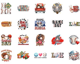 Pacote de sublimação de beisebol, design de camiseta Comfort Colors, PNG de beisebol para camisetas, clipart esportivo para o dia do jogo, presente para fã de beisebol