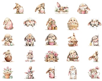 Pacote de Clipart de Coelhinho da Páscoa Encantador em PNG, Ilustrações Fofas de Coelho, Conjunto de Ilustrações de Primavera, Design para Sublimação