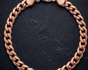 Bracciale a catena in rame puro, bracciale da uomo a maglia cubana massiccia, gioiello robusto da motociclista