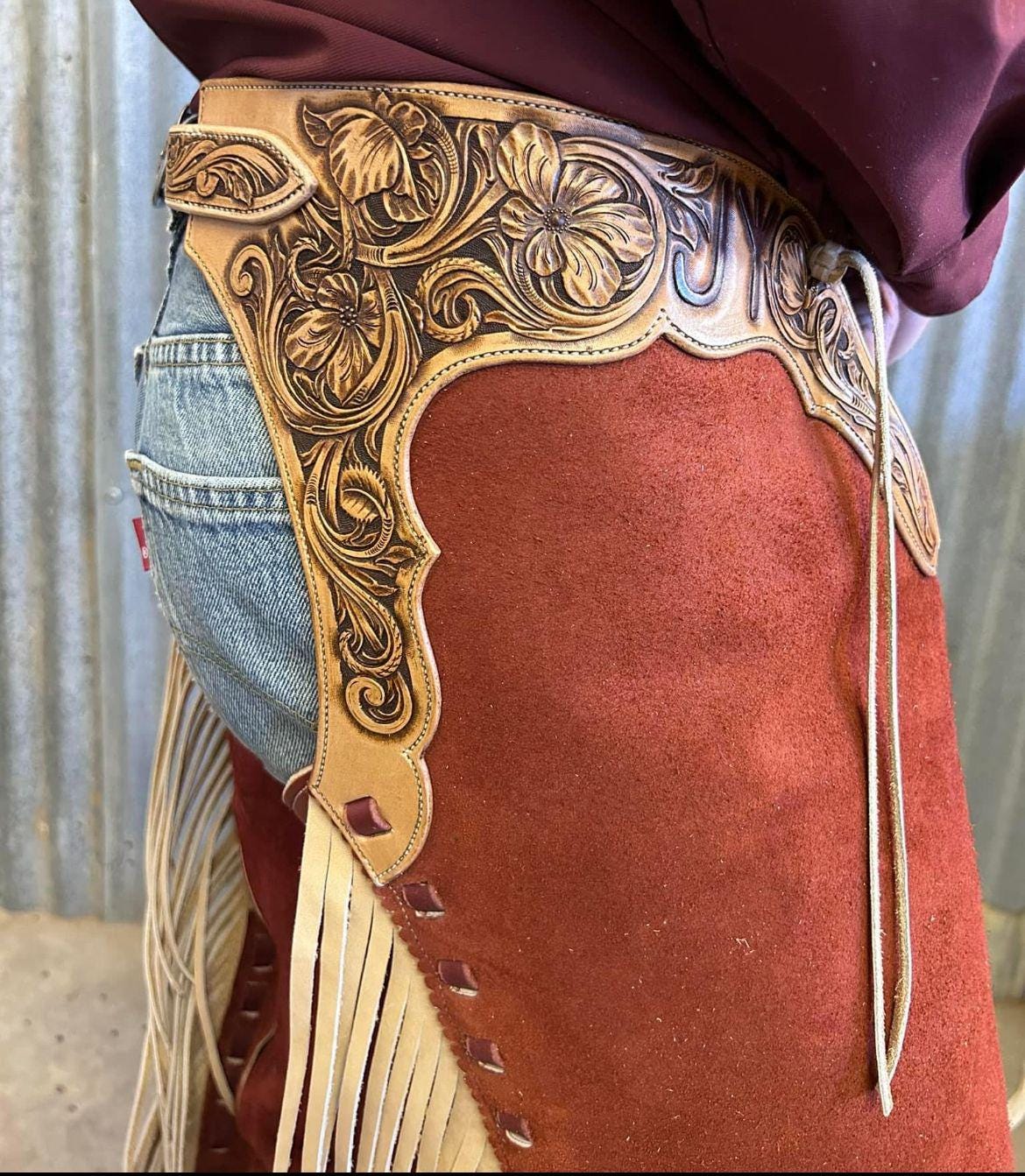 Hand-Tooled Leather Horse Riding Chaps Western Equestrian Gear