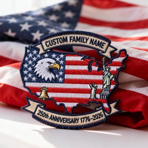 America 250 Patch Custom Family Name, 1776-2026 Patriotic Eagle Embroidered Patch, USA 250th Anniversary Personalized Patch, Gift For Dad