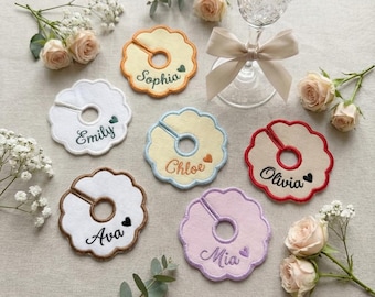 Personalized Wine Charm, Custom Name Wine Glass Tag, Personalized Embroidered Wine Marker, Bridal Shower Favor, Bachelorette Party Gift