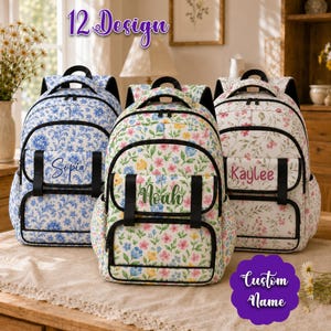 Mochila Floral Personalizada com Nome e Estampa de Flores para Crianças e Meninas - Presente Personalizado para Volta às Aulas