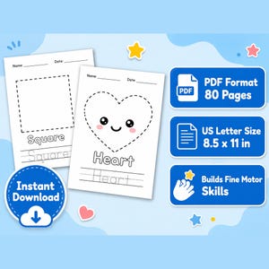 80 Shape Tracing Worksheets Bundle Preschool Fine Motor Skills Printable Practice Activity (PDF)