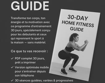 30-Day Fitness Program PDF • Beginner Home Workout • Full Body Cardio, Lower Body, Upper Body, Core
