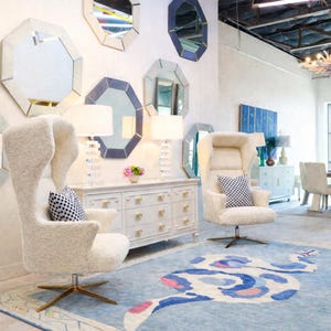 Luxe handgetuft blauw slangenkleed, modern 3D-gesneden slangtapijt, premium eclectisch grand-millennial-statementtapijt,