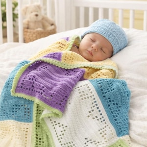 Crochet Baby Blanket Pattern, Color Block Granny Square, Easy Afghan (PDF Download)