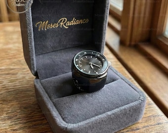 Anillo de reloj de dedo funcional, anillo de reloj de dedo de cuarzo, mini reloj, regalo para ella, reloj de lujo, anillo de esfera, relojería negra, banda de dedo, regalo