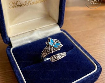 Anillo de cuchara con libélula floral, anillo antiguo con insecto y flor silvestre, anillo victoriano con remolino de plata, anillo de cuchillería con forma de serpiente, regalo para mamá