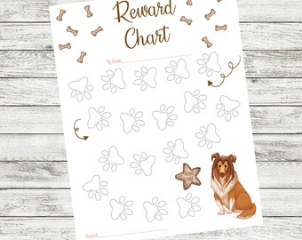 Afdrukbare beloningstabel voor kinderen ∙ Collie ∙ Stickerkaart Kinderprijzenkaart ∙ Peuterbeloningstabel ∙ Thuisschoolprint ∙ Direct downloaden