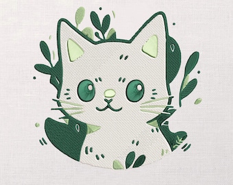Botanical Cat Embroidery Design, Plant Mom Kitty Pattern, Anime Embroidery PES JEF DST, Floral Kitten Embroidery, Nature Lover Gift File