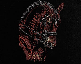 Horse Embroidery Design, Realistic Horse Head Stitch, Anime Embroidery Pattern, Western Stallion Bridle, PES DST JEF Digital File,