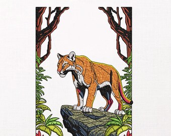Panther Machine Embroidery Design, Big Cat Pattern, Jungle Wildlife Anime Embroidery File, Large Jacket Back Design, PES DST JEF Download