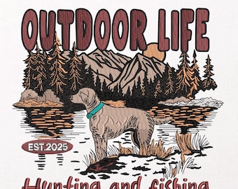 Hunting Dog Embroidery Design, Outdoor Life Pattern, Hunting and Fishing Stitch File, Large Jacket Back, 09 Sizes in 08 Formats.....