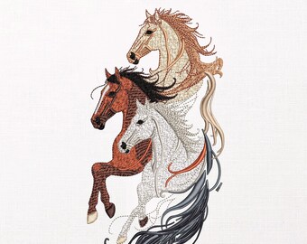 Cut Wild Horses Machine Embroidery Design For Animal Lovers, Amine Embroidery File, Large Jacket Back Design, PES DST JEF Download