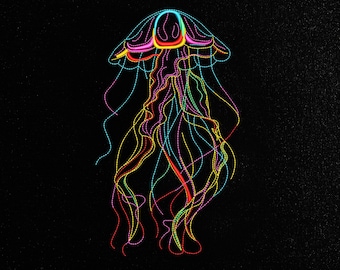 Jellyfish Embroidery Design, Colorful Sea Creature Machine Embroidery Pattern, Anime Embroidery, Neon Marine Art, PES DST JEF