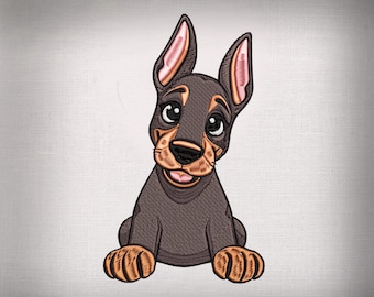 Cute Duberman Dog Embroidery Design, Puppy Embroidery File, Sitting Dog Design, Pet Embroidery Pattern, Machine Embroidery, Digital Download
