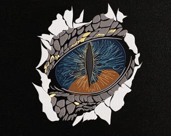 Dragon Eye Embroidery Design, Fantasy Monster Eye Pattern, Torn Fabric Effect Dino Eye, Machine Embroidery PES DST JEF, Digital Download
