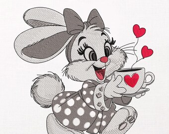 Cute Bunny Machine Embroidery Design For Animal Lovers, Cartoon Anime Embroidery File, Large Jacket Back, PES DST JEF Download