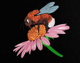 Bumblebee on Flower Embroidery Design, Machine Embroidery Pattern, Honey Bee Floral Design PES DST JEF, Nature Lover Digital File