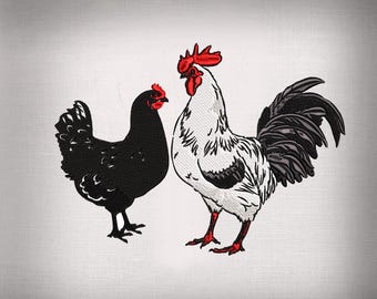 Rooster and Hen Embroidery Design, Chicken Embroidery File, Farm Animal Embroidery Pattern, Poultry Embroidery, Instant Download