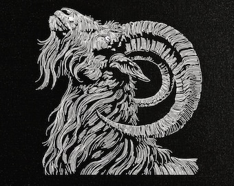 Screw Horn Goat Embroidery Design, Markhor Machine Embroidery Pattern, Wild Ram Line Art, Rustic Mountain Animal, Digital Download,