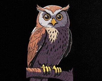 Owl Machine Embroidery Design, Bird Machine Pattern, Forest Anime Embroidery File, Large Jacket Back Design, PES DST JEF... Digital Download