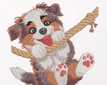 Puppy Dog Embroidery Design, Cute Baby Dog with Rope Machine Pattern, Playful Pet Stitch File, Anime Embroidery, PES DST JEF VP3...