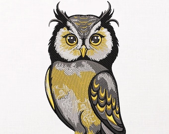 Owl Machine Embroidery Design, Great Horned Owl Machine Pattern, Anime Embroidery File, Large Jacket Back Design, PES DST JEF Download