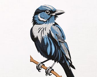 Blauer Spatz Stickdatei, realistisches Vogel Maschinenstickmuster, Natur Wildtier sitzender Vogel, PES DST JEF VP3, digitale Datei