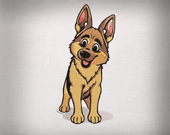 German Shepherd Embroidery Design, Cute Puppy Embroidery File, Dog Embroidery Pattern, Pet Machine Embroidery, Digital Download