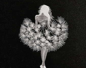 Dandelion Girl Machine Embroidery Design, Ballerina Embroidery Pattern, Aesthetic Dress, PES DST JEF etc..., 9 Sizes Instant Download