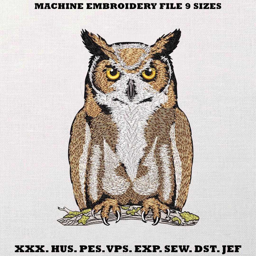 Great Horned Owl Embroidery Design, Realistic Bird Machine Embroidery ...