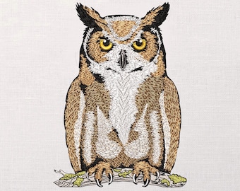 Great Horned Owl Embroidery Design, Realistic Bird Machine Embroidery Pattern, Nature Lover Gift, Detailed Owl Stitch File, PES DST JEF VP3